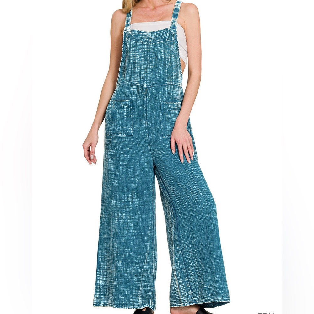 Zenana Outfitters Teal Wide-Leg Overalls Jumpsuit